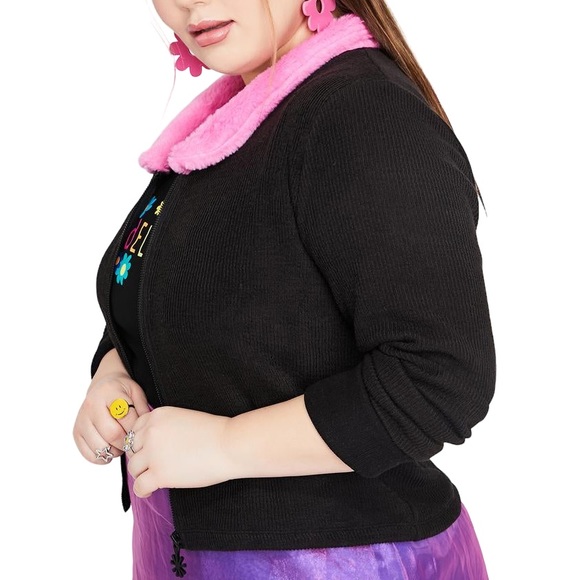 Faux Fur Collar Zip-Up Sweater - Picture 5 of 11